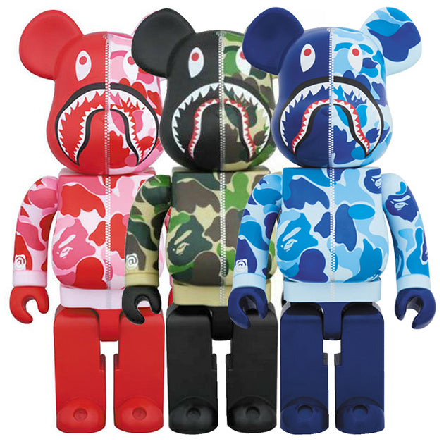 Bearbrick x BAPE ABC Camo Shark 100% & 400% Set Clear Blue