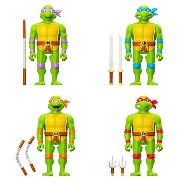Super7 Teenage Mutant Ninja Turtles ReAction Figure Wave 7 - Donatello, Leonardo, Michelangelo & Raphael (Toon) Set of 4 Urban Attitude