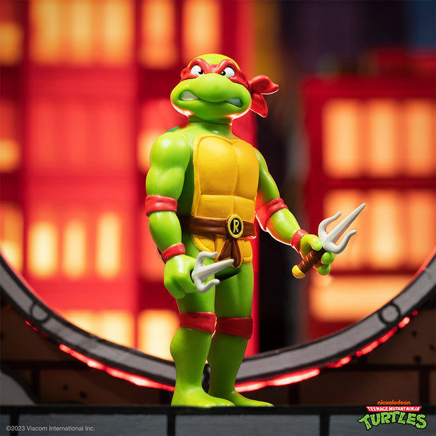Super7 Teenage Mutant Ninja Turtles ReAction Figure Wave 7 - Raphael (Toon) Set of 4 Lifestyle Urban Attitude