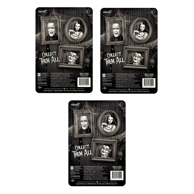 Super7 The Munsters ReAction Figure - Grayscale Set of 3 Packaging Back Urban Attitude