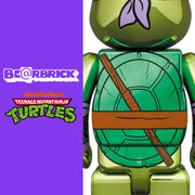 Bearbrick 100% & 400% Set Teenage Mutant Ninja Turtles Donatello Chrome Version Logo Urban Attitude