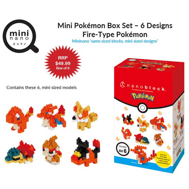 Nanoblock Mini Collection Blind Bag - Pokémon Fire Type Case Of 6 Background Urban Attitude