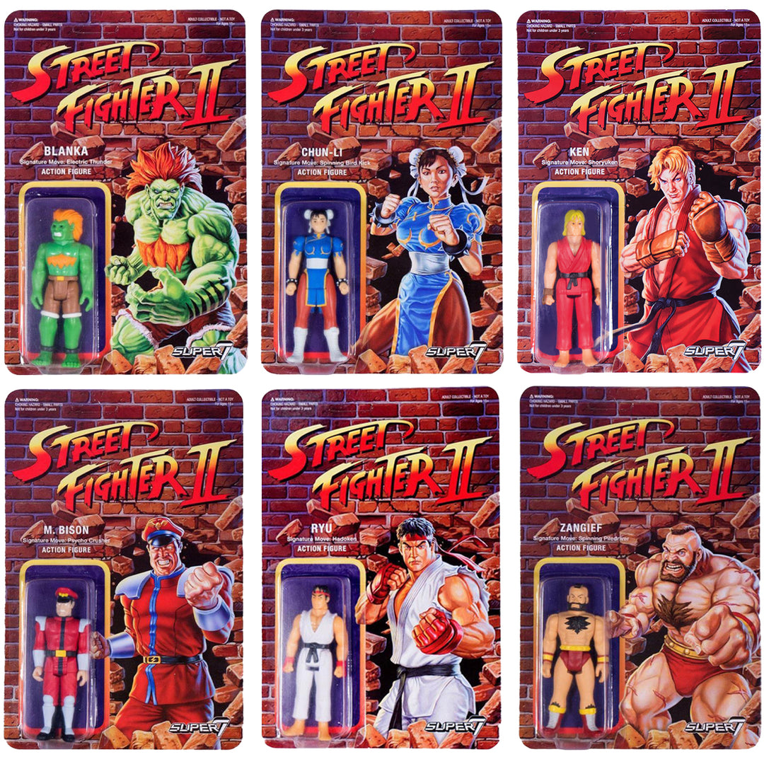 Super7 Street Fighter 2 ReAction Figure Wave 1 - Full Set of 6